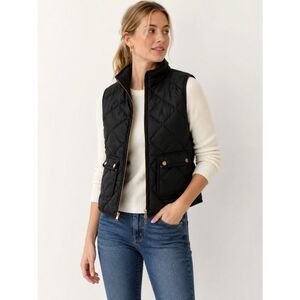 J.Crew Excursion Down Puffer Vest Small Black Quilted Gold Snap Lightweight